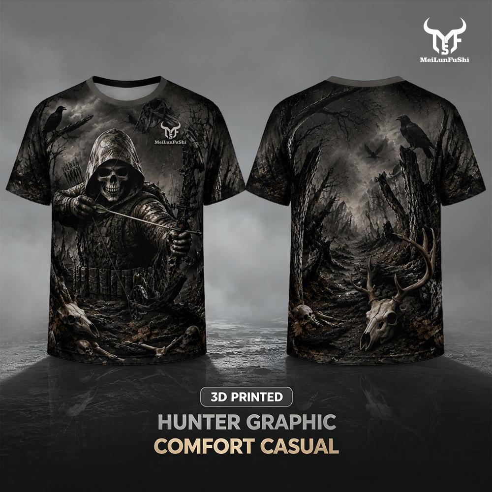 Outdoor Hunting Graphic Tees - Футболка с 3D-принтом «Готический Скелет Стрелка»